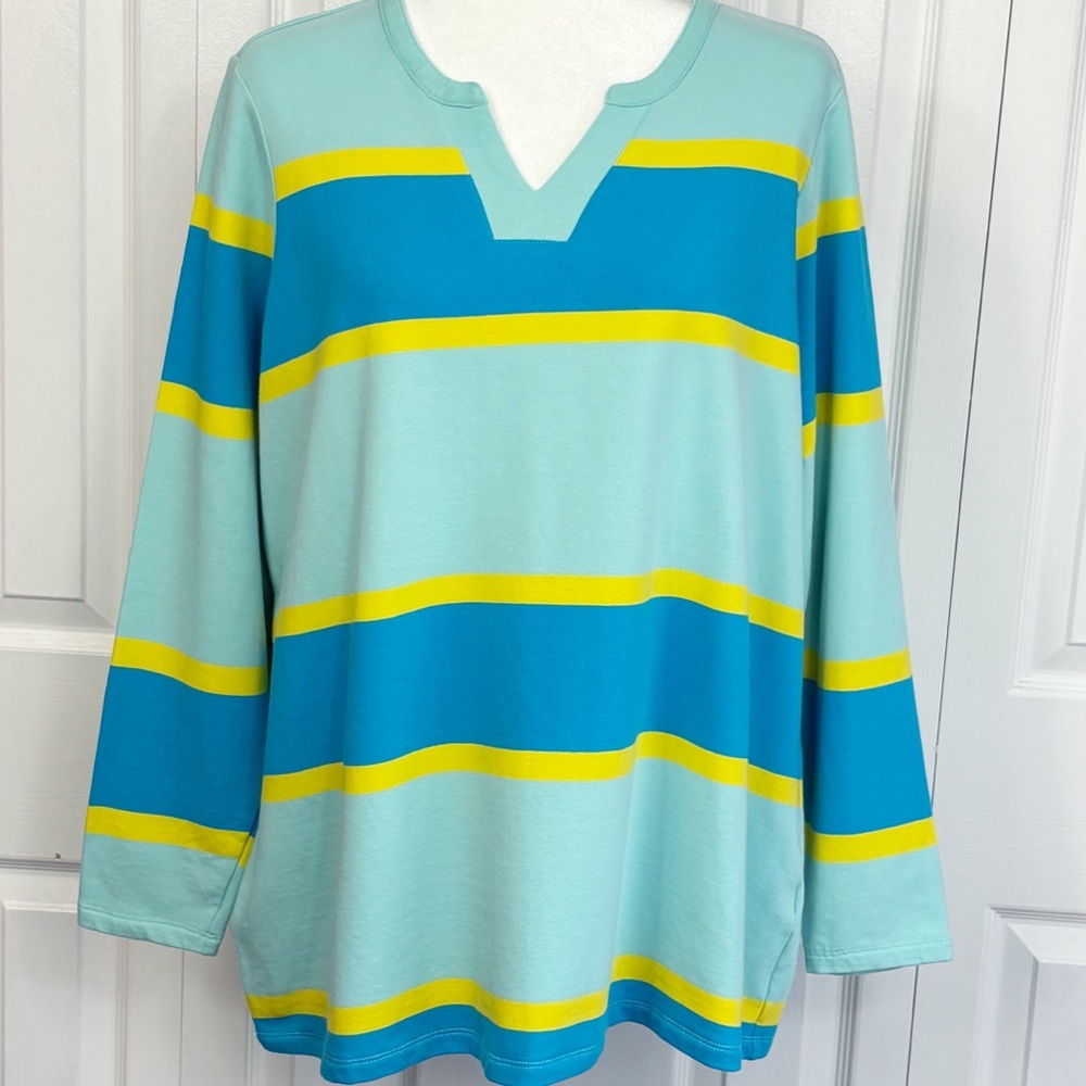 Sport Savvy Blue & Yellow Stripe French Terry V-Neck Sweatshirt Top 1X